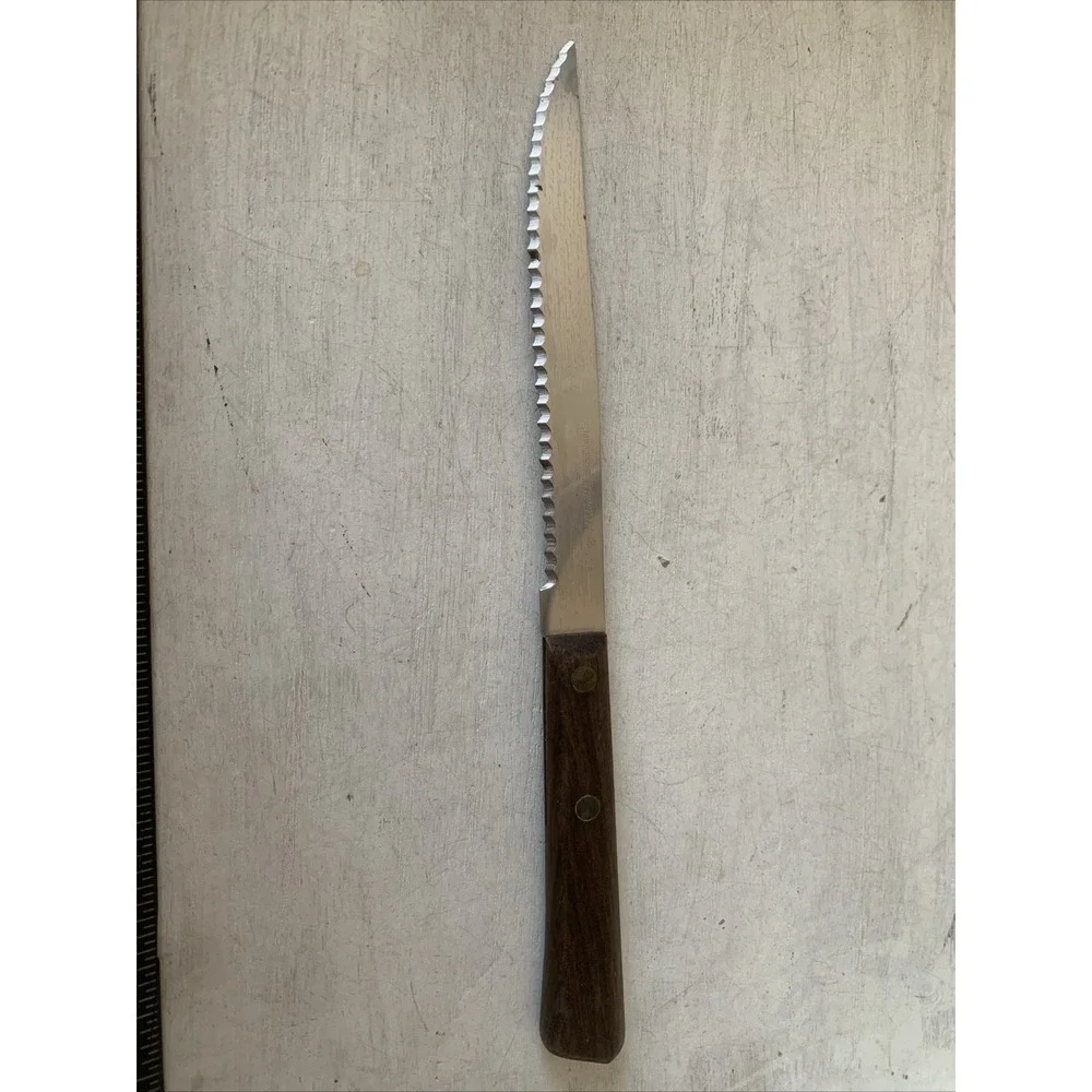 Forgecraft‎ USA Steak Knife Serrated Stainless Steel Wood Handle Vintage 8.25in